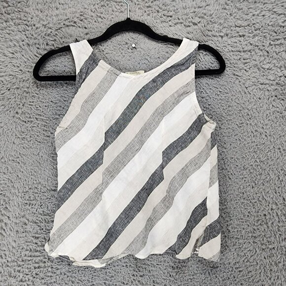 Vanity Top Womens Small Gray Striped 100% Linen V Neck Sleeveless Tank - Picture 8 of 9
